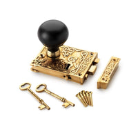 Thumbnail for Polished Brass Floral Rim Lock Ebonised Polished Brass Bun Door Knobs