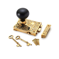 Thumbnail for Polished Brass Floral Rim Lock Ebony Aged Brass Bun Door Knobs