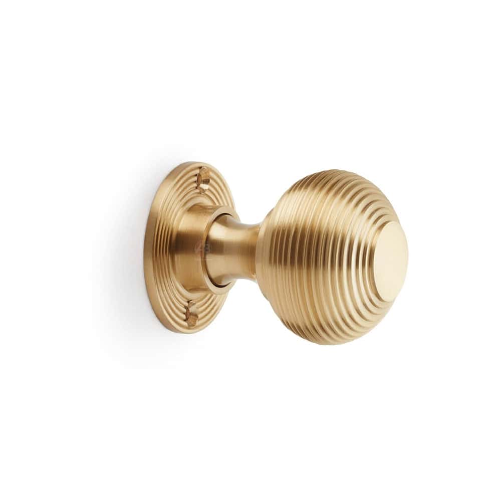 Polished Brass Floral Rim Lock Heavy Satin Brass Beehive Door Knobs