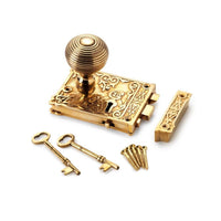 Thumbnail for Polished Brass Floral Rim Lock Hollow Aged Brass Beehive Door Knobs