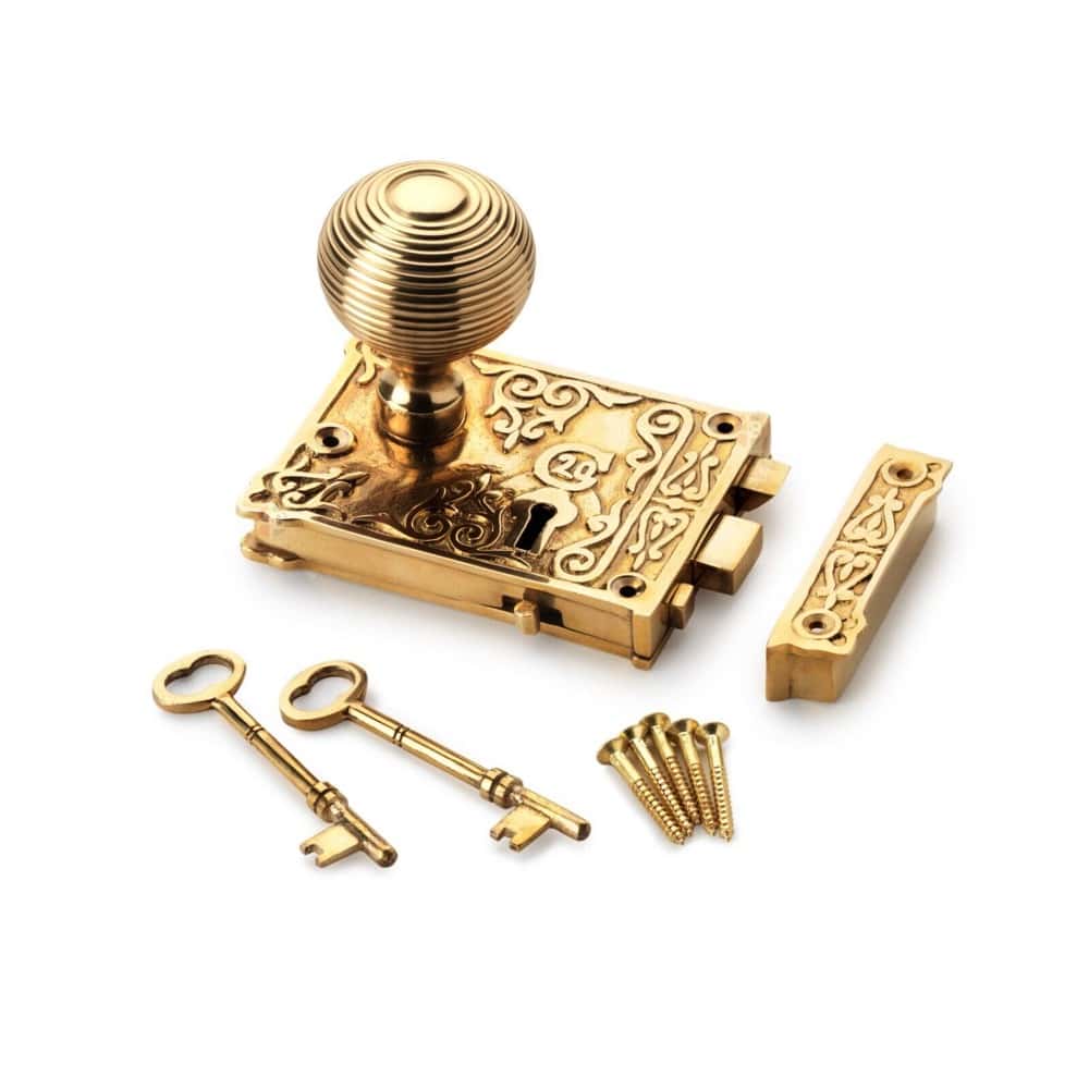 Polished Brass Floral Rim Lock Hollow Polished Brass Beehive Door Knobs