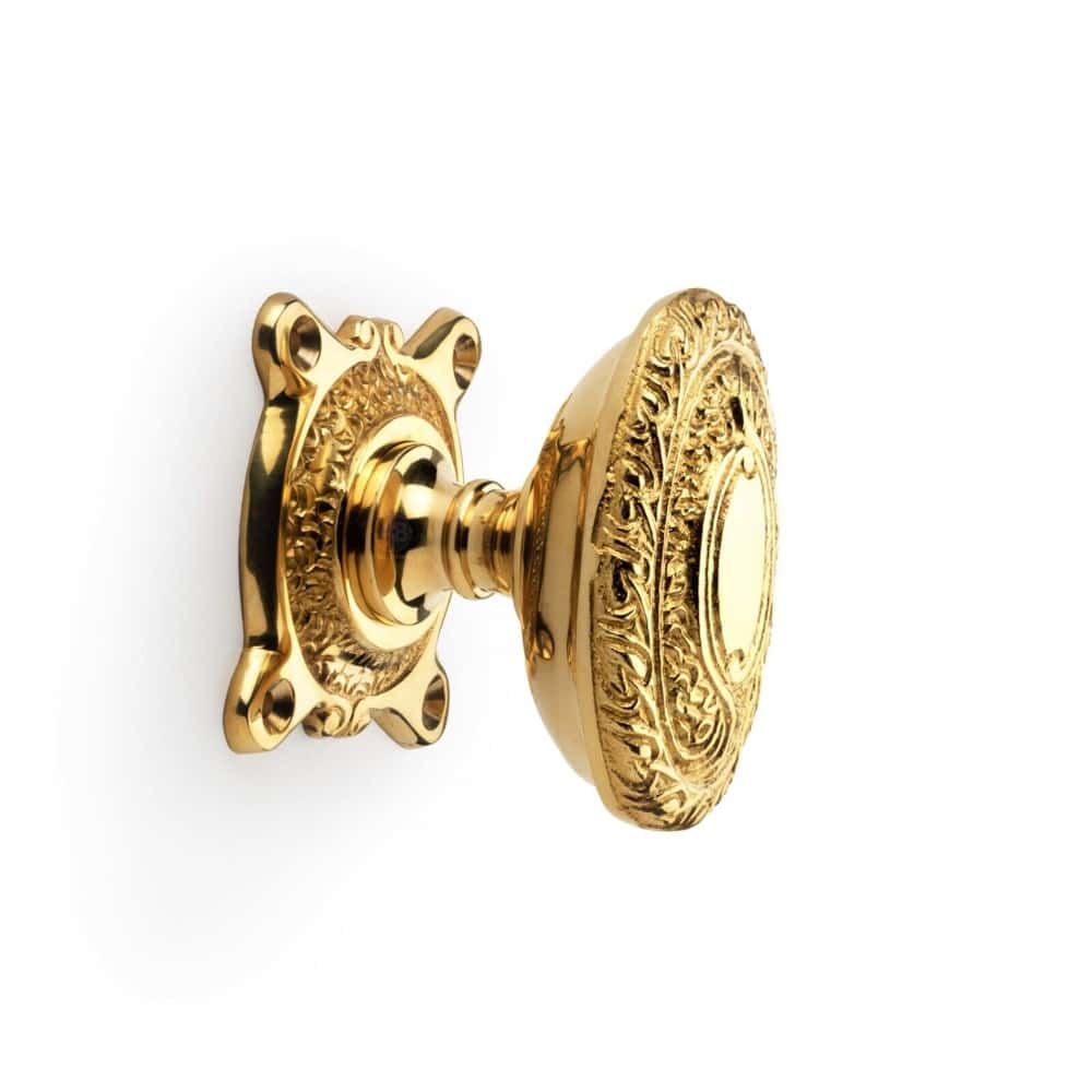 Polished Brass Floral Rim Lock Polished Brass Ornate Oval Door Knobs