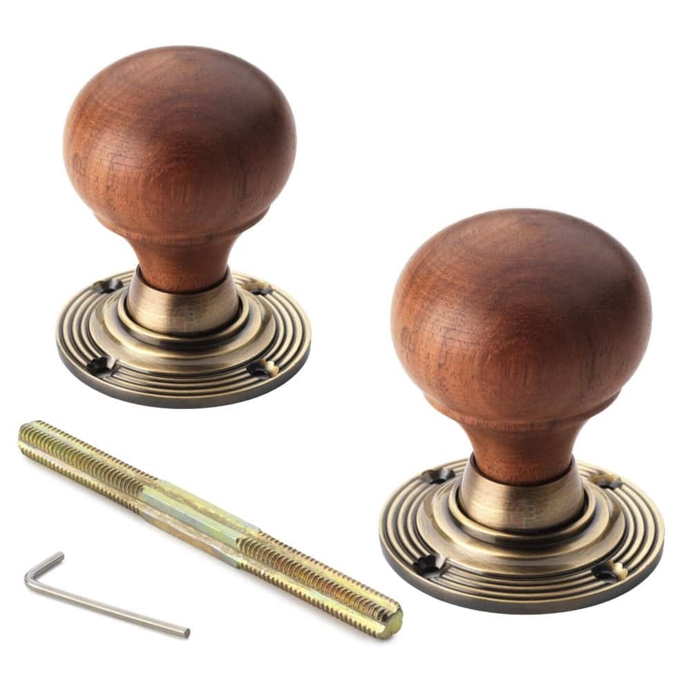 Polished Brass Floral Rim Lock Rosewood Antique Brass Bun Door Knobs