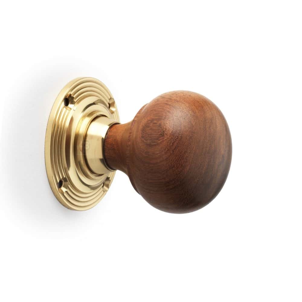 Polished Brass Floral Rim Lock Rosewood Polished Brass Bun Door Knobs