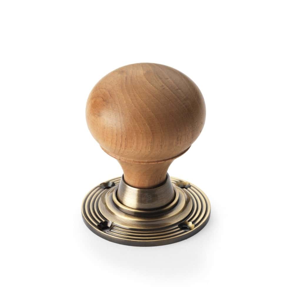 Polished Brass Floral Rim Lock Teak Wood Antique Brass Bun Door Knobs