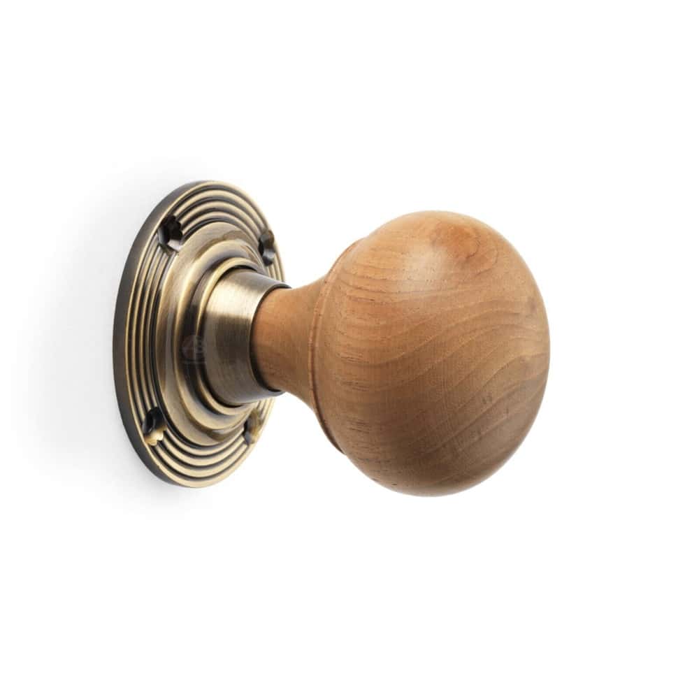 Polished Brass Floral Rim Lock Teak Wood Antique Brass Bun Door Knobs