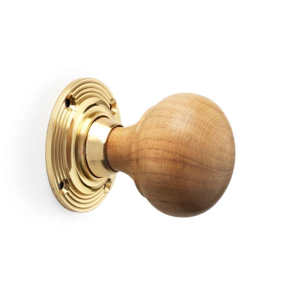 Polished Brass Floral Rim Lock Teak Wood Polished Brass Bun Door Knobs