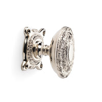 Thumbnail for Small Victorian Gothic Rim Lock Polished Nickel Floral Oval Door Knobs