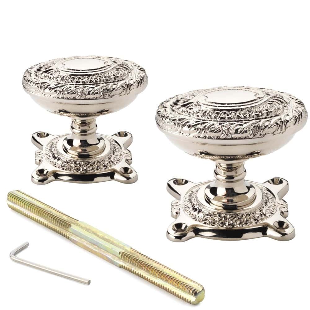 Polished Nickel Ornate Floral Door Knobs