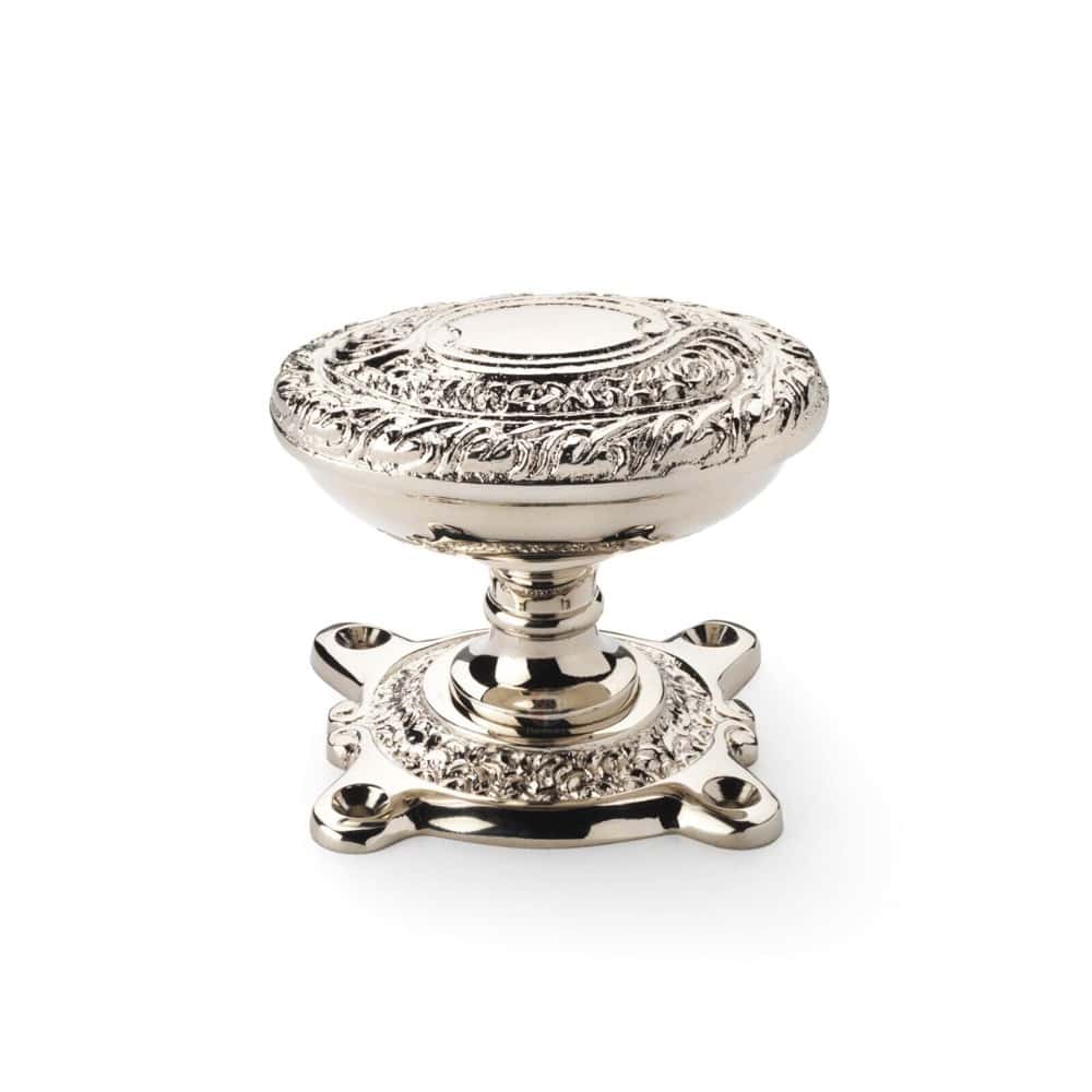 Polished Nickel Ornate Floral Door Knobs