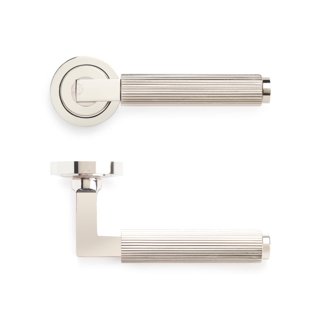 Polished Nickel Reeded Lever On Round Rose Pair