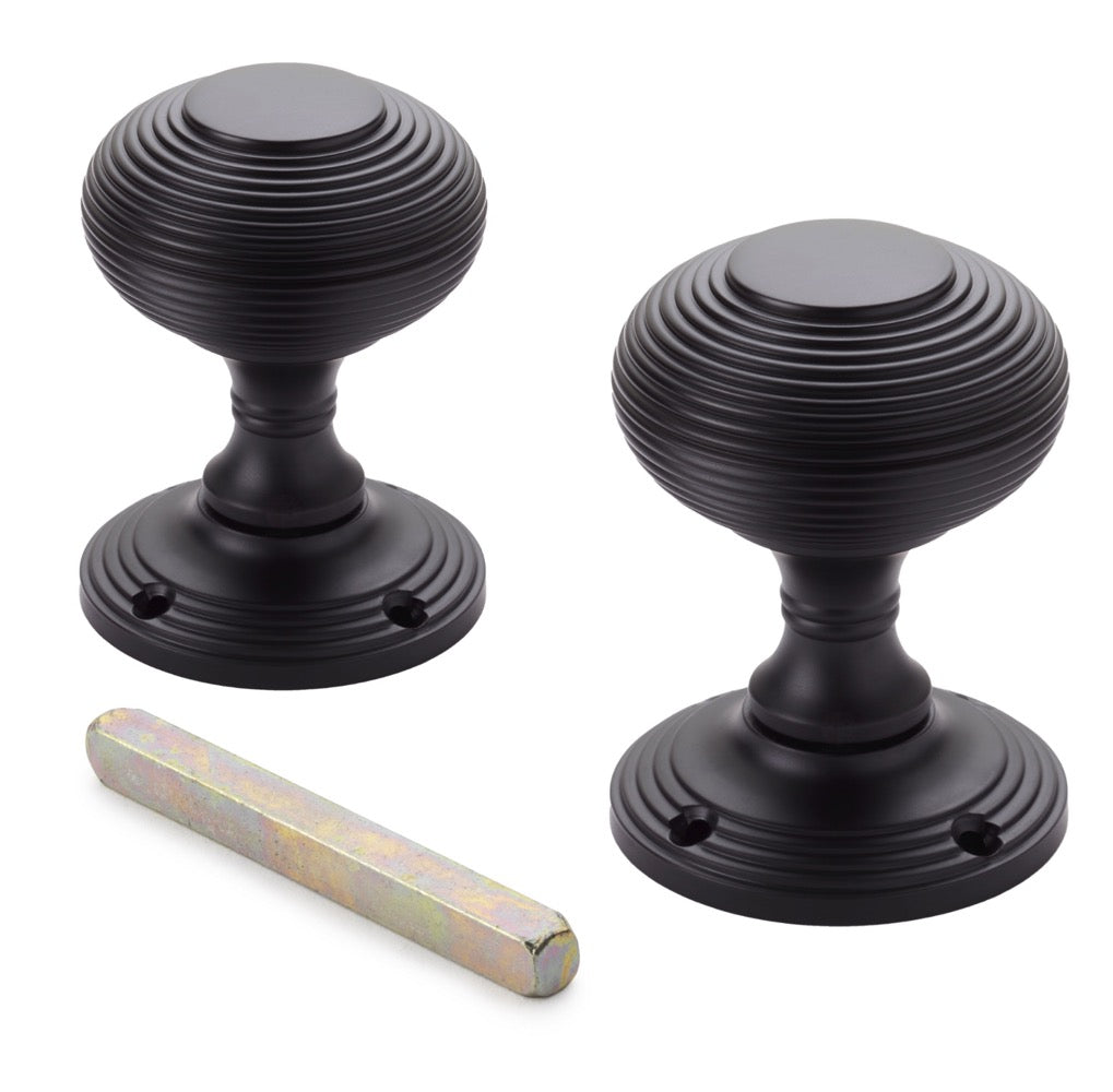 Powder Coated Black Beehive Mortice Door Knobs