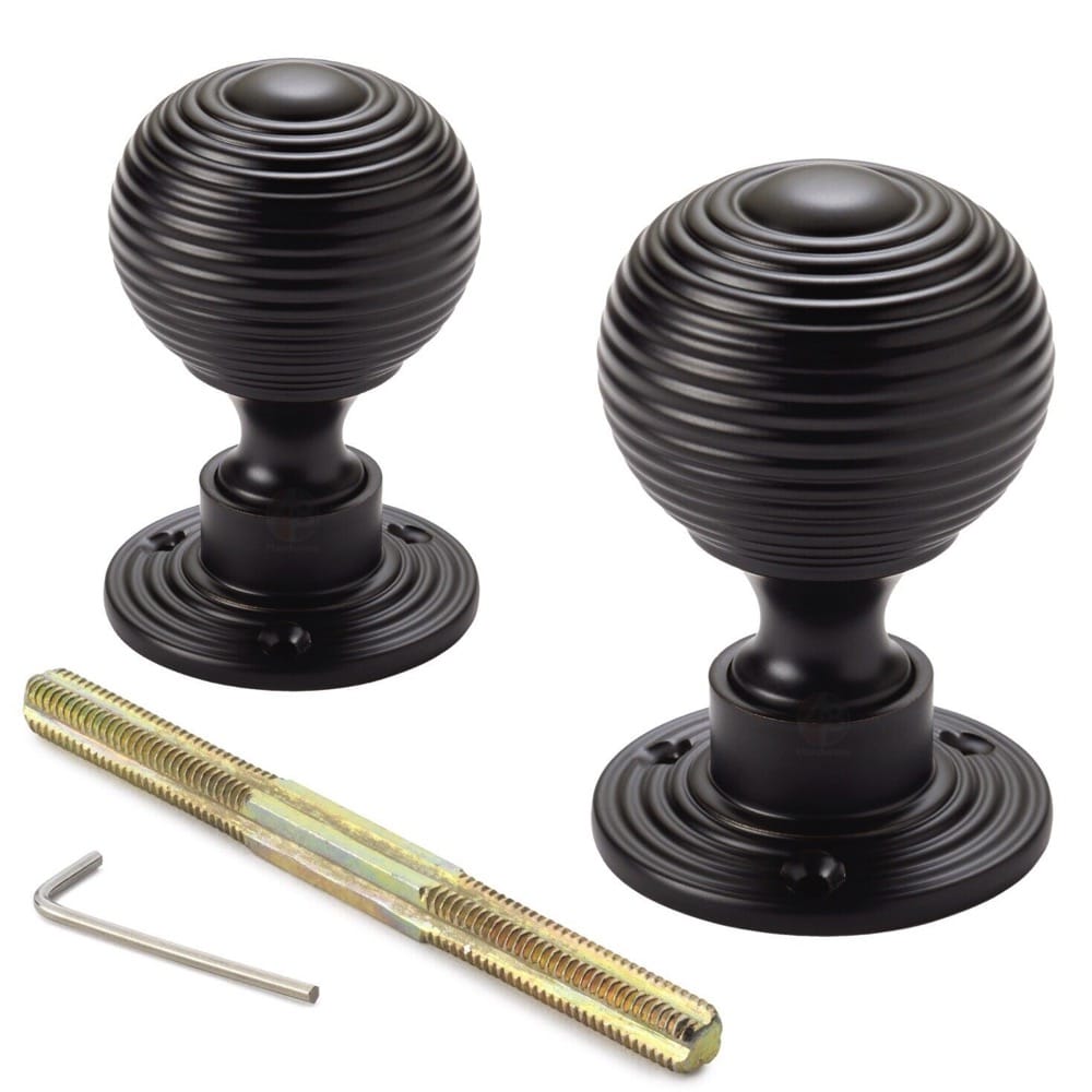 Powder Coated Black Hollow Beehive Door Knobs