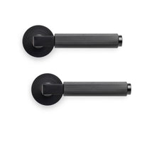 Thumbnail for Powder Coated Black Reeded Lever On Round Rose Pair