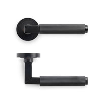 Thumbnail for Powder Coated Black Reeded Lever On Round Rose Pair