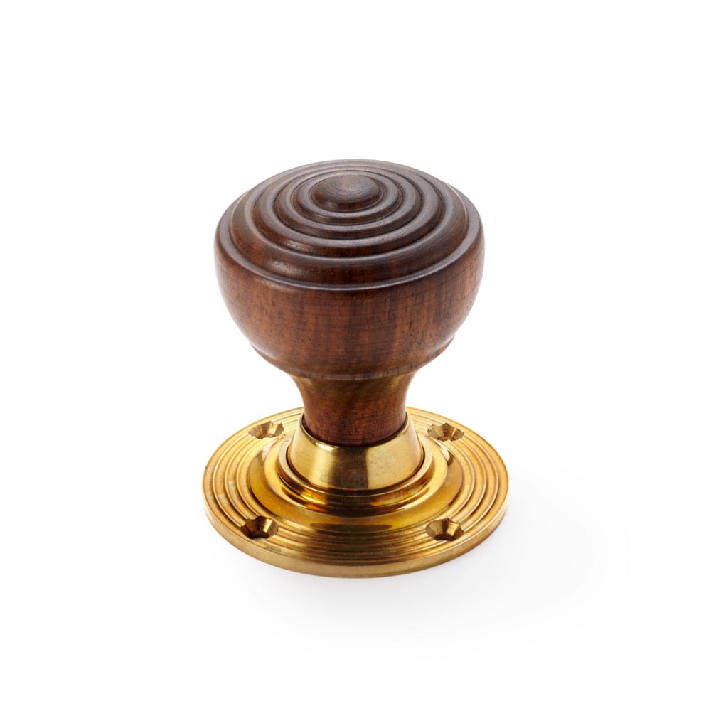 Rosewood & Polished Brass Ringed Door Knobs