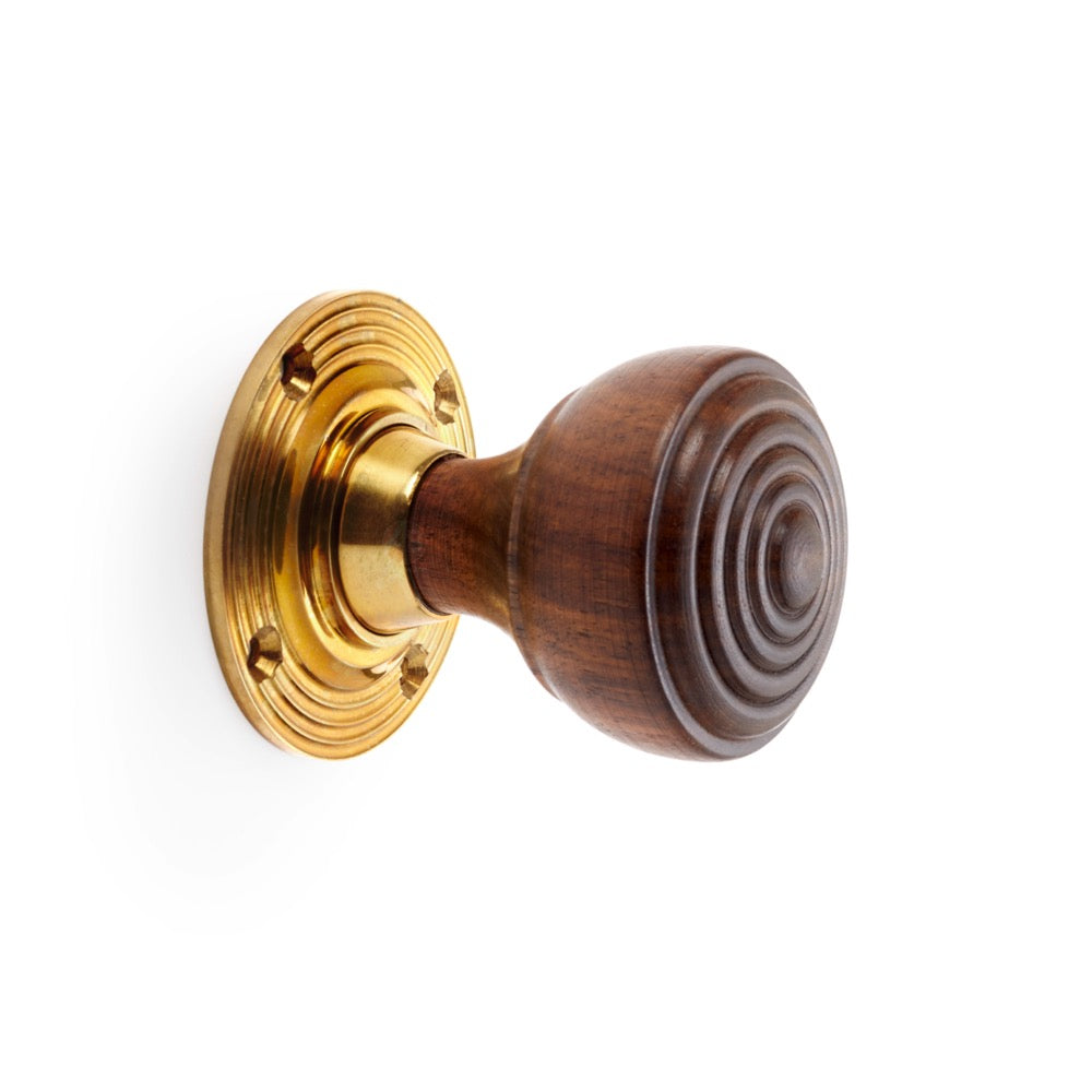 Rosewood & Polished Brass Ringed Door Knobs