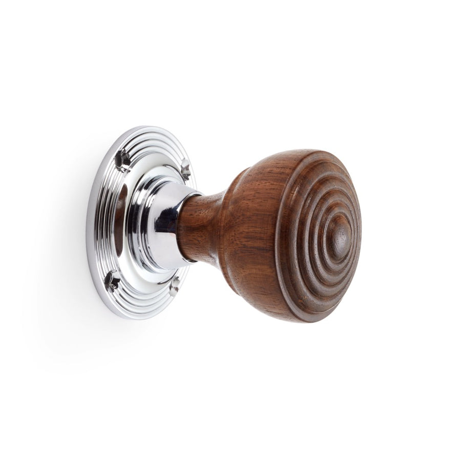 11 Pairs Of Rosewood & Polished Chrome Ringed Door Knobs