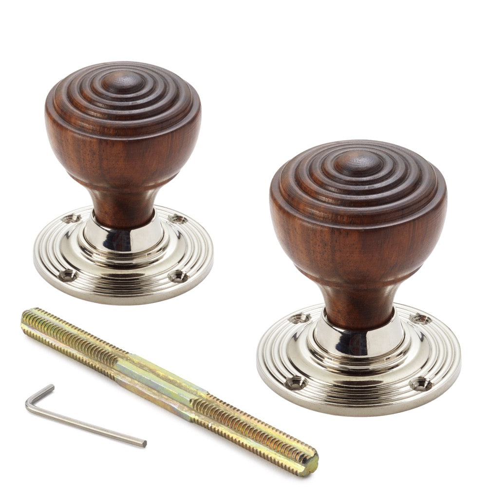 Rosewood & Polished Nickel Ringed Door Knobs