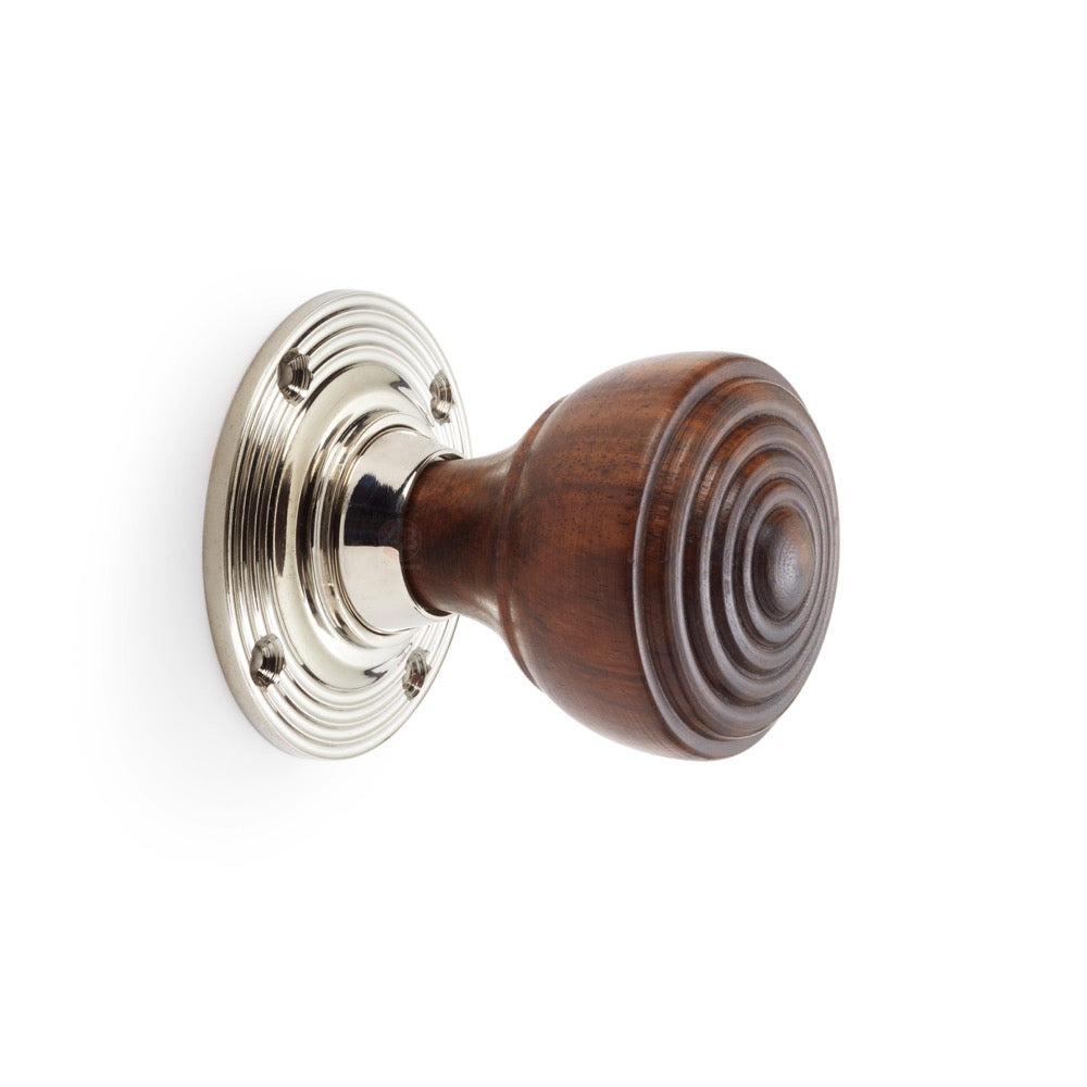 Rosewood & Polished Nickel Ringed Door Knobs