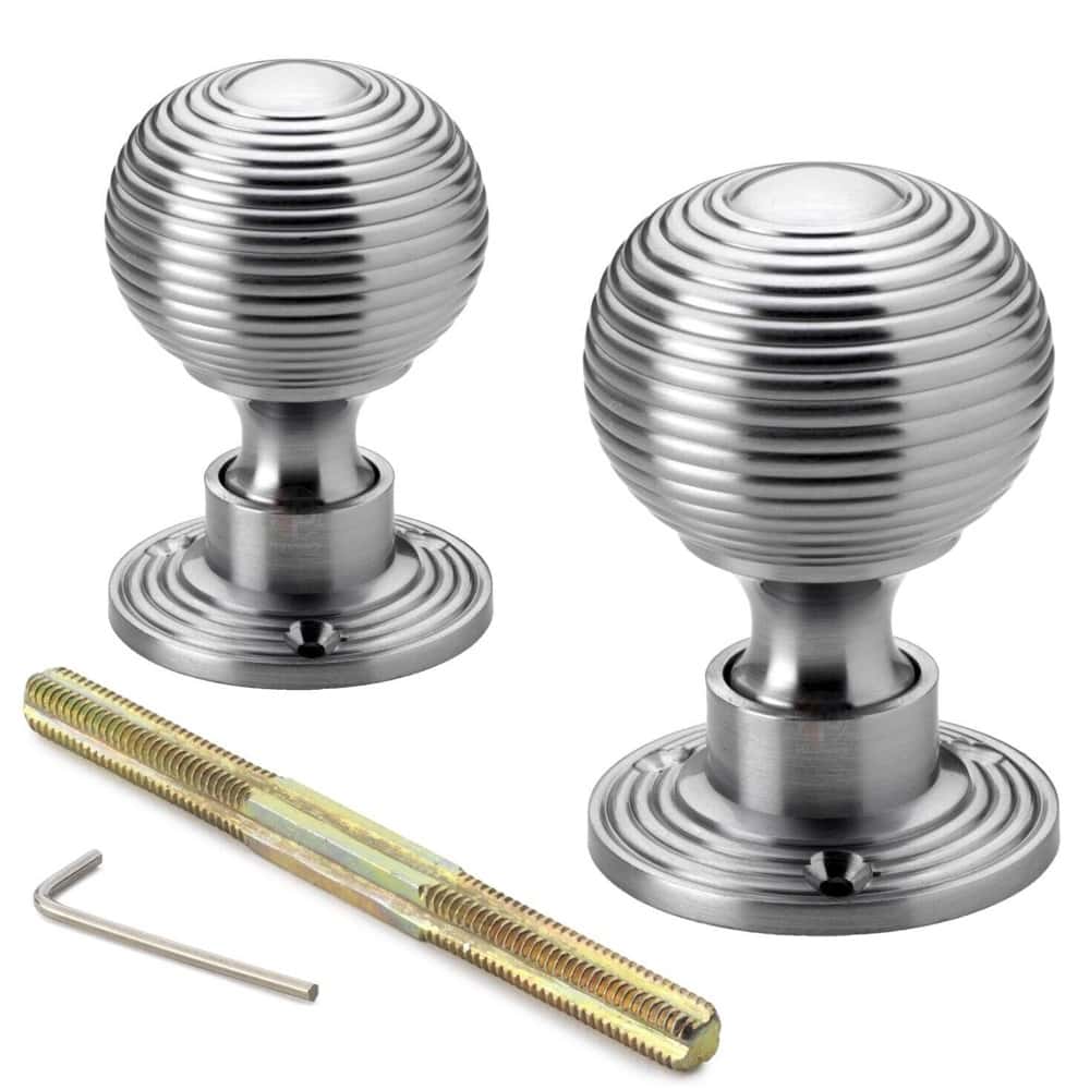 Satin Chrome Hollow Beehive Door Knobs