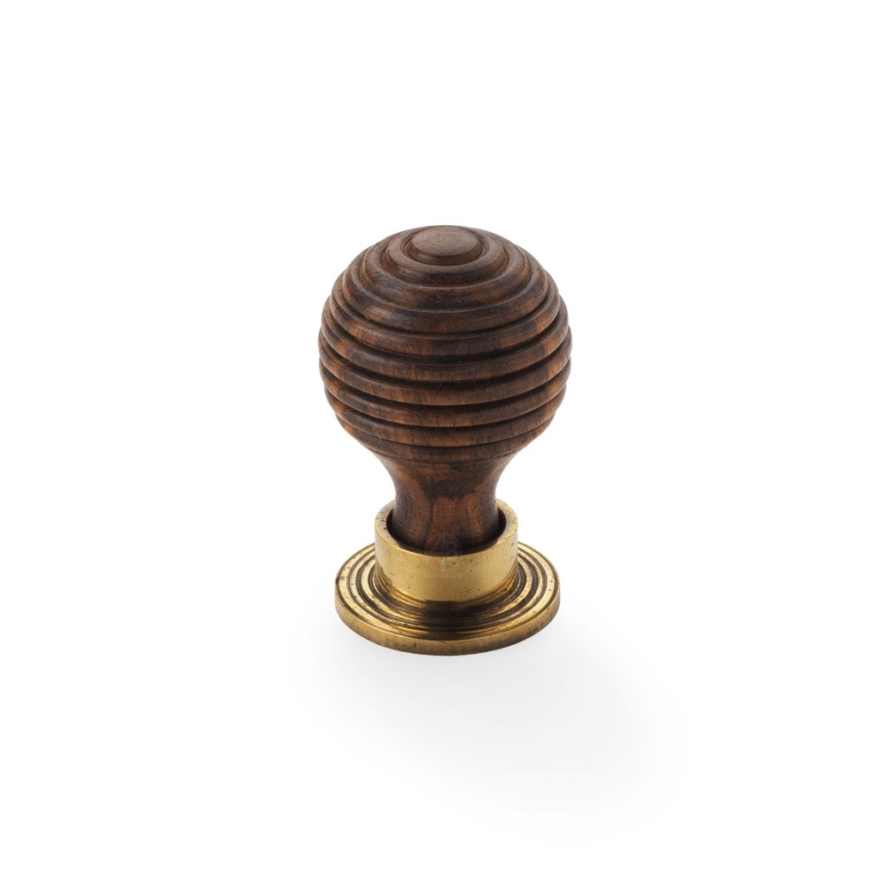 small rosewood aged brass beehive cupboard door knob