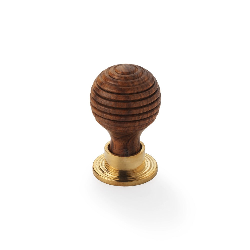 Pack of 8 Small Rosewood Polished Brass Beehive Cupboard Knobs