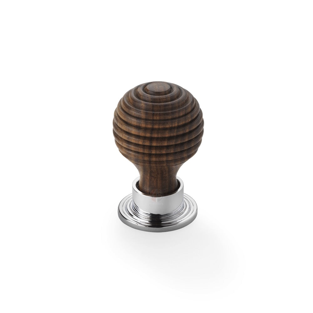 Small rosewood polished chrome beehive cupboard knobs