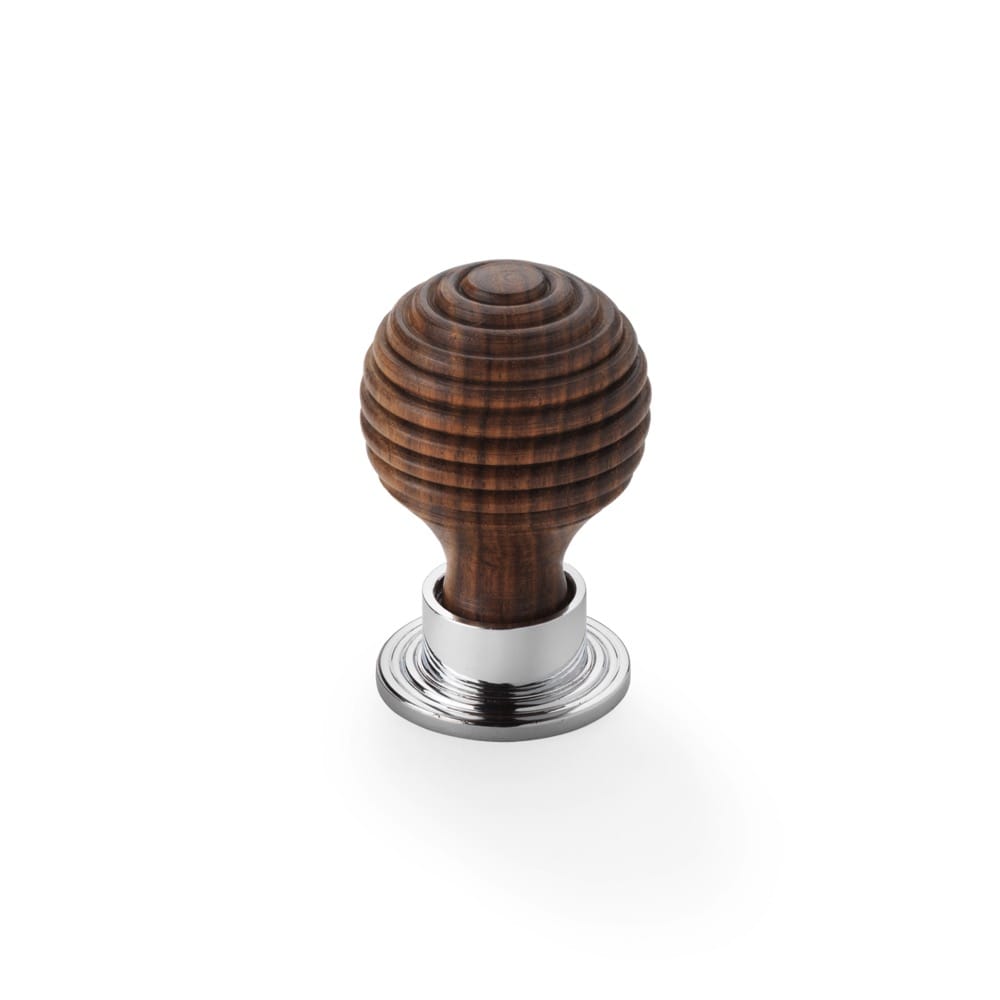 Small Rosewood Polished Chrome Beehive Cupboard Knob