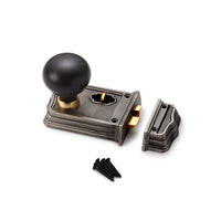 Thumbnail for Small Victorian Gothic Rim Lock Ebonised Polished Brass Bun Door Knobs