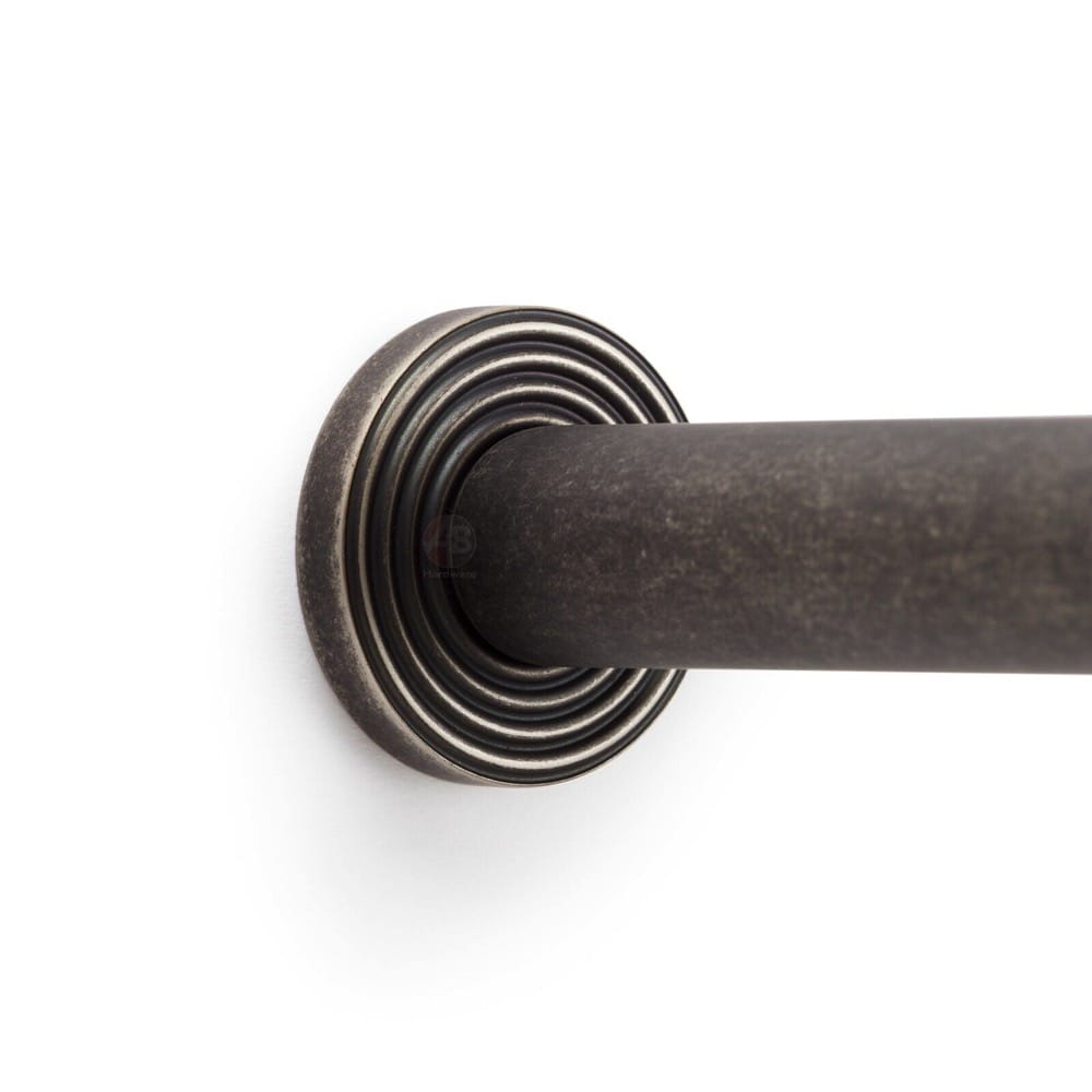 Solid Brass Cylinder Door Stop On Reeded Backplate - Pewter