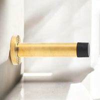 Thumbnail for Solid Brass Cylinder Door Stop On Reeded Backplate - Polished Brass