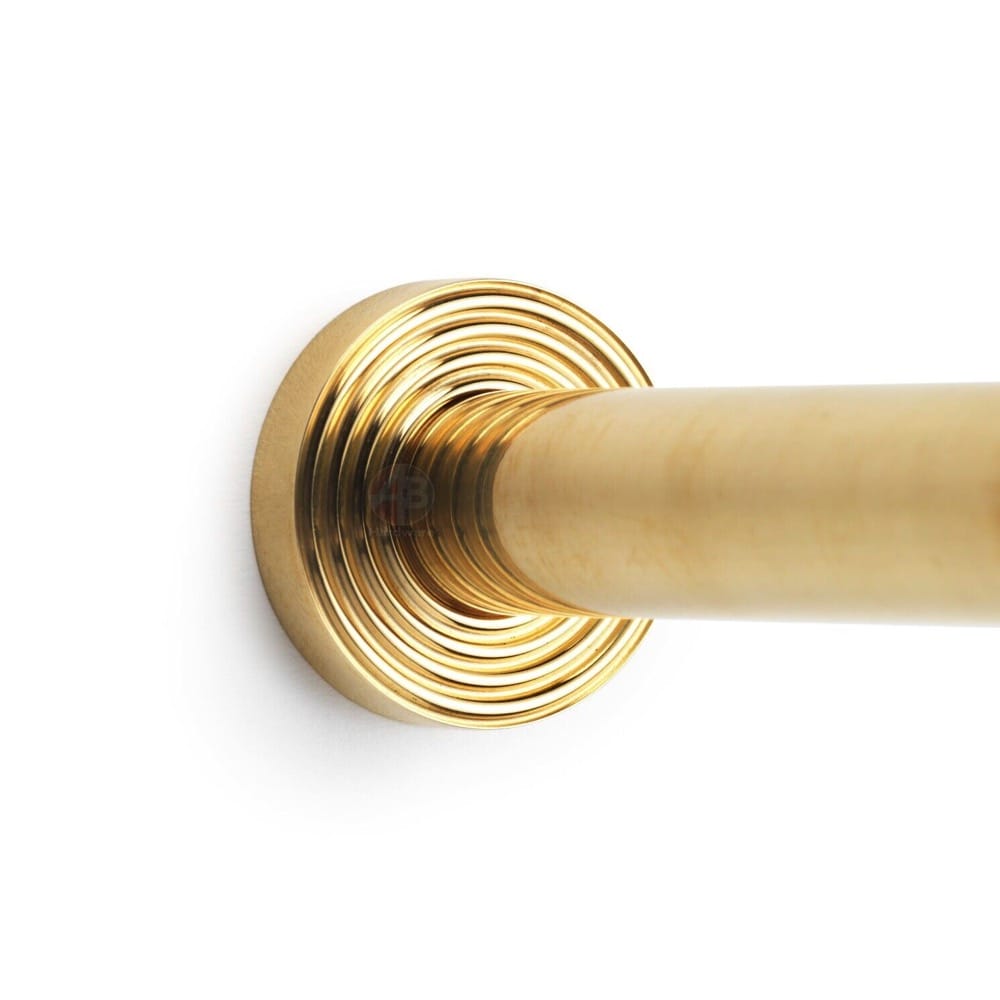 Solid Brass Cylinder Door Stop On Reeded Backplate - Polished Brass