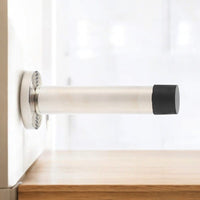 Thumbnail for Solid Brass Cylinder Door Stop On Reeded Backplate - Polished Nickel