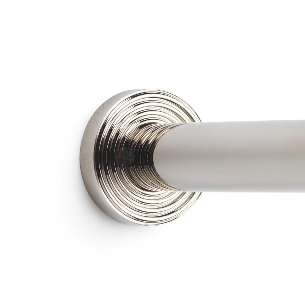 Solid Brass Cylinder Door Stop On Reeded Backplate - Polished Nickel