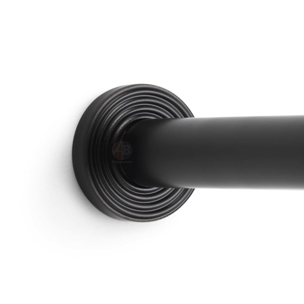 Solid Brass Cylinder Door Stop On Reeded Backplate - Powder Coated Black