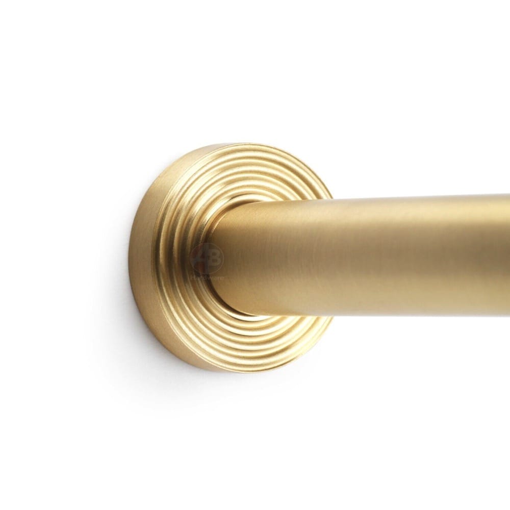 Solid Brass Cylinder Door Stop On Reeded Backplate - Satin Brass