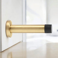 Thumbnail for Solid Brass Cylinder Door Stop On Reeded Backplate - Satin Brass