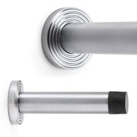 Thumbnail for Solid Brass Cylinder Door Stop On Reeded Backplate - Satin Chrome