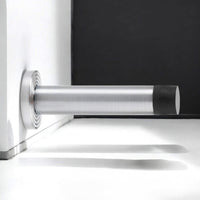 Thumbnail for Solid Brass Cylinder Door Stop On Reeded Backplate - Satin Chrome