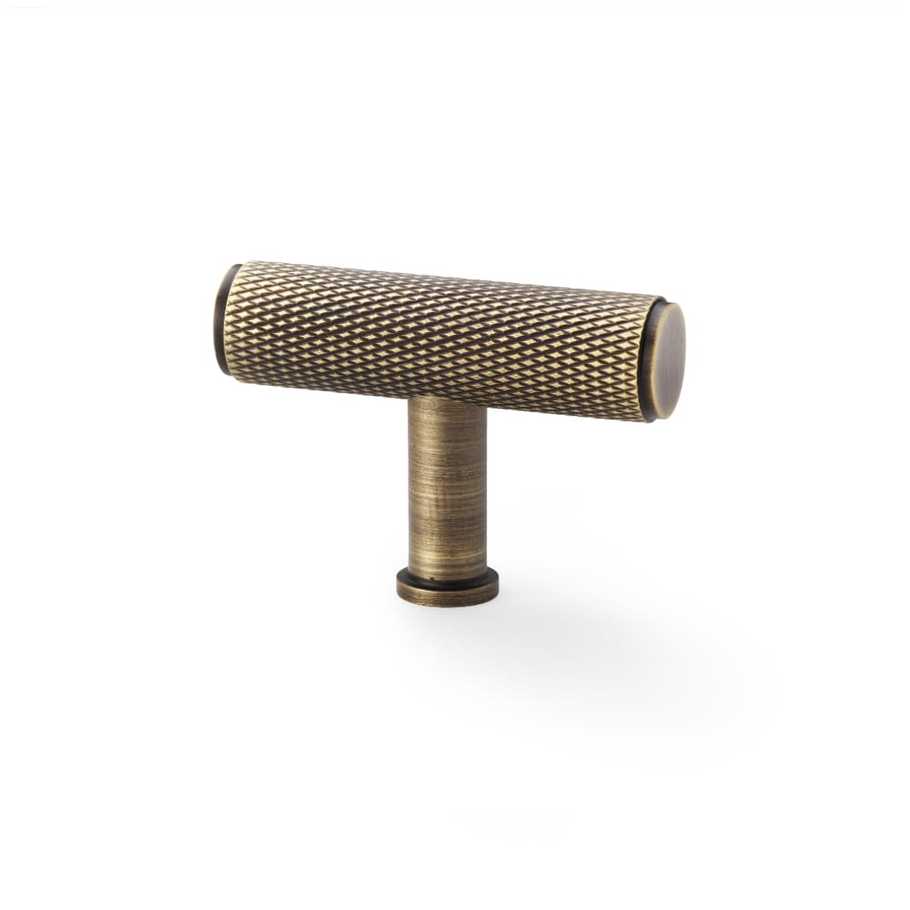 Solid Brass Knurled T Bar Pull Handle - Antique Brass