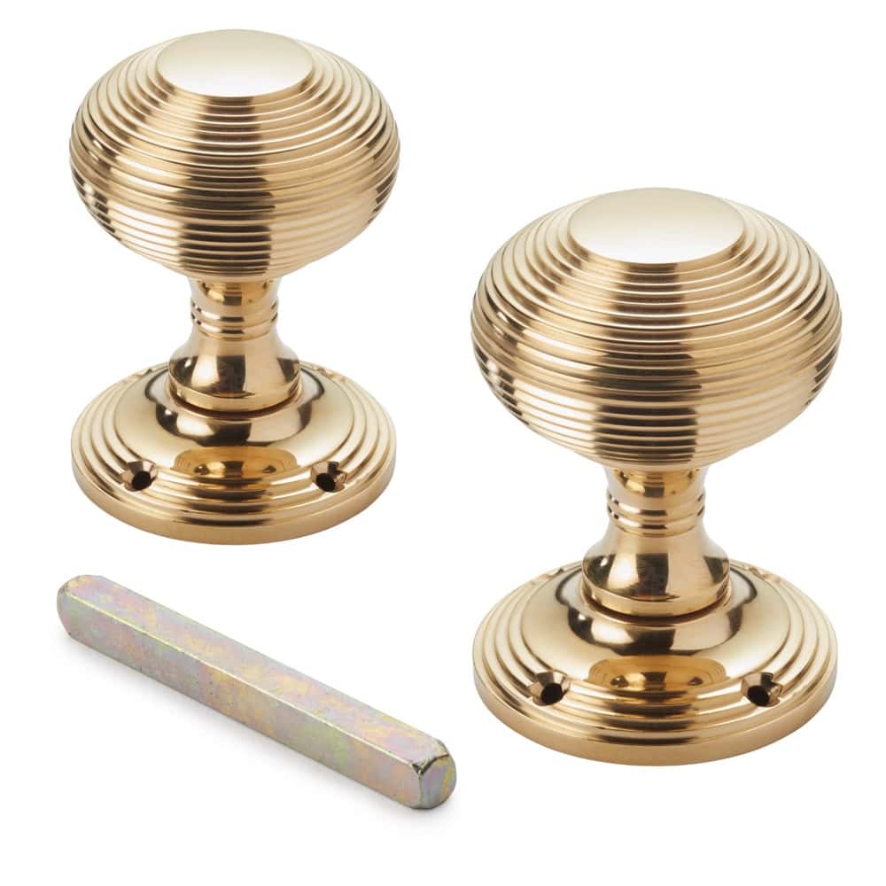 Polished Brass Beehive Mortice Door Knobs