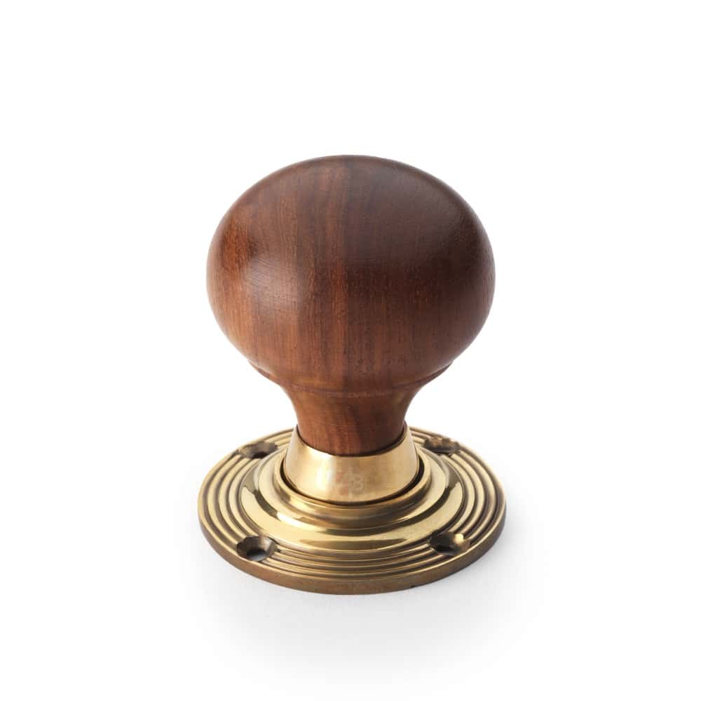 Rosewood & Aged Brass Bun Door Knobs