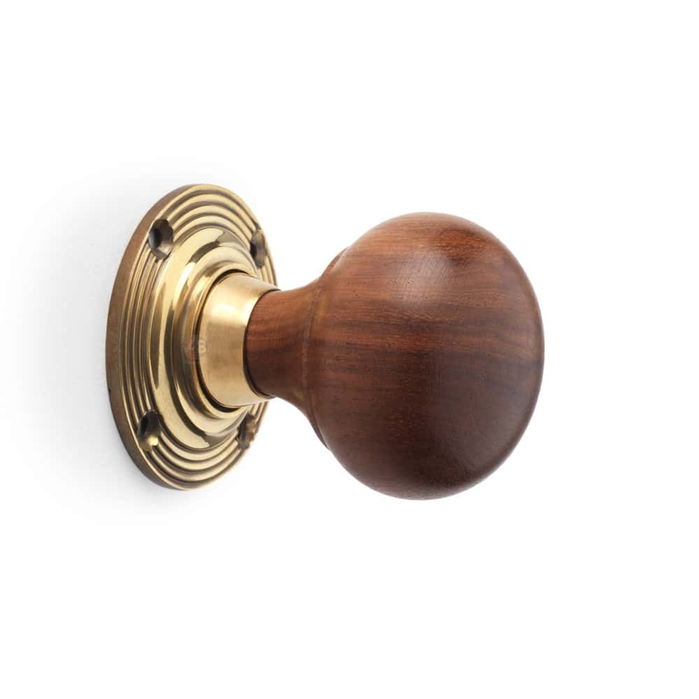 Rosewood & Aged Brass Bun Door Knobs