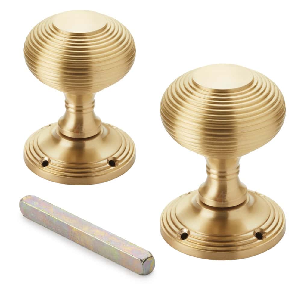 Satin Brass Beehive Mortice Door Knobs