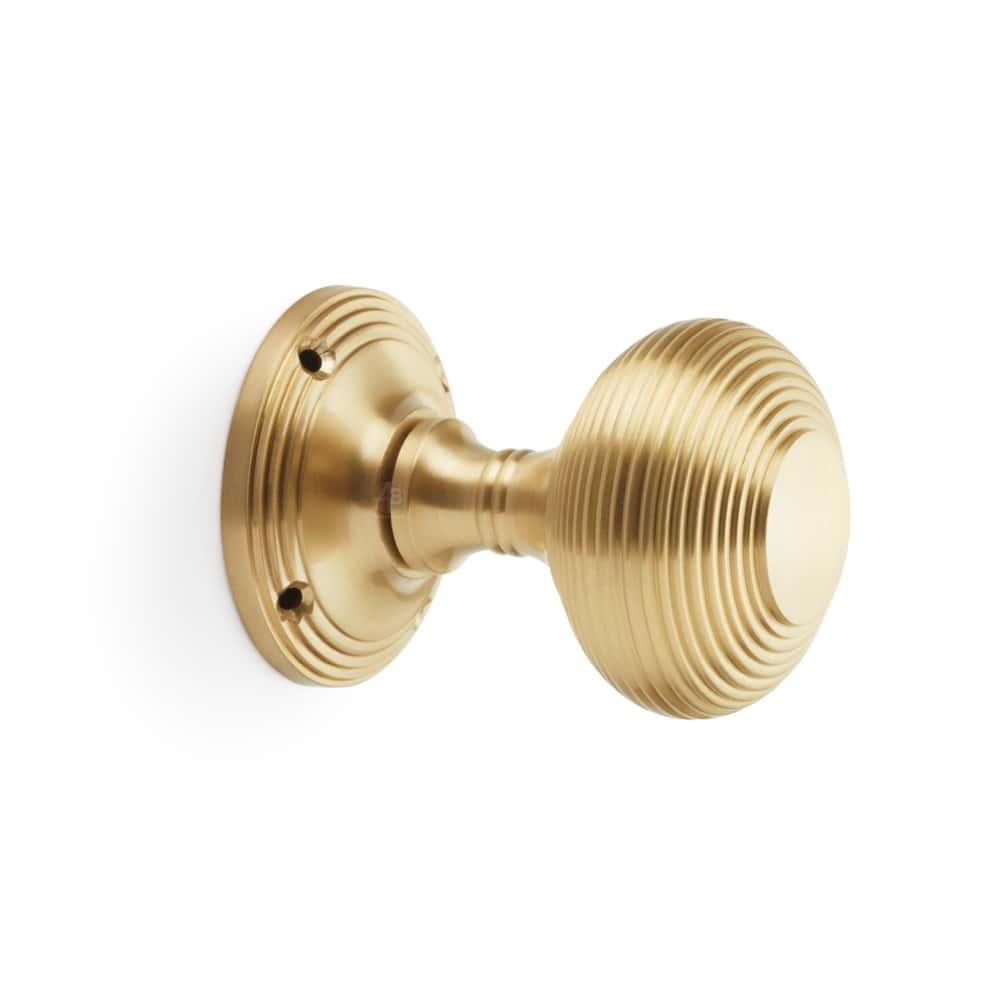 Satin Brass Beehive Mortice Door Knobs