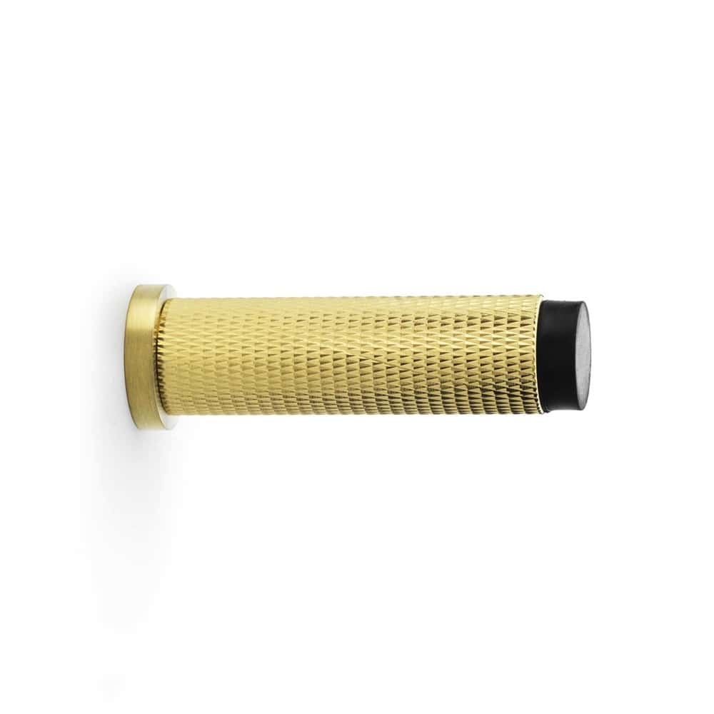 Solid Brass Knurled Cylinder Door Stop - Satin Brass Knurled