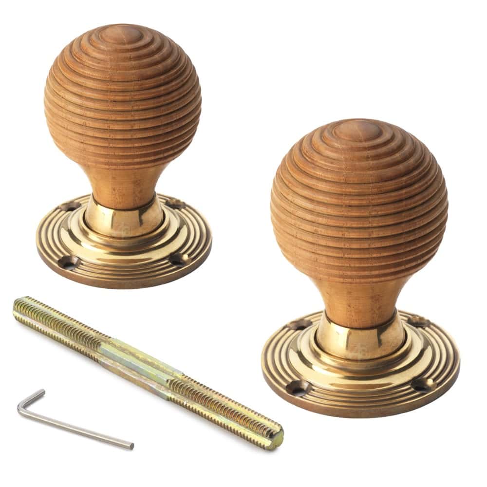 Teak & Aged Brass Beehive Door Knobs