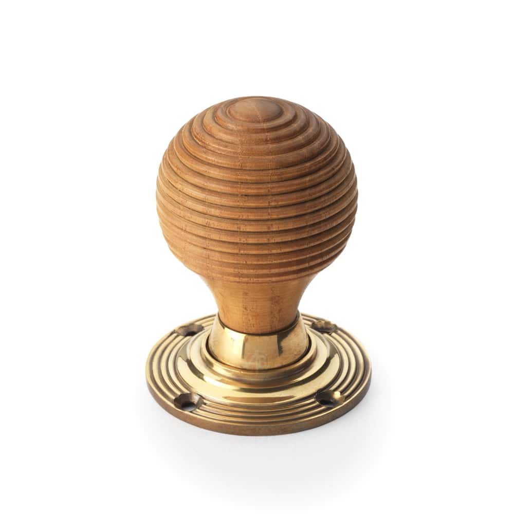 Teak & Aged Brass Beehive Door Knobs