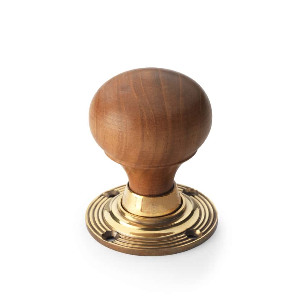 Teak & Aged Brass Bun Door Knobs